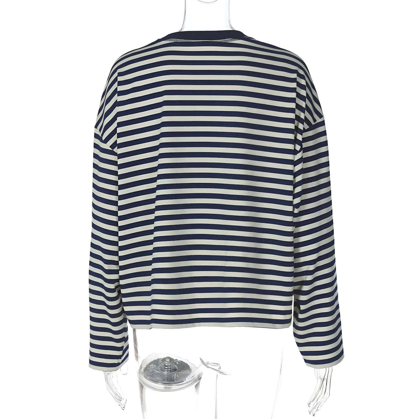 Élégance Rayée™ – T-shirt Loose à Manches Longues avec Col Rond