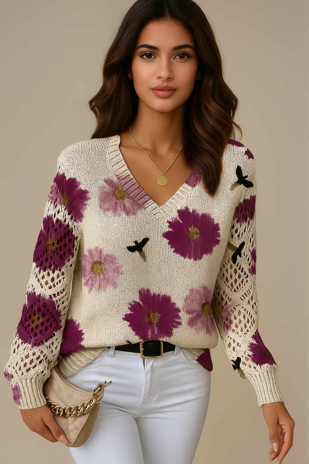 Florencia™ – Cardigan en maille à motif floral