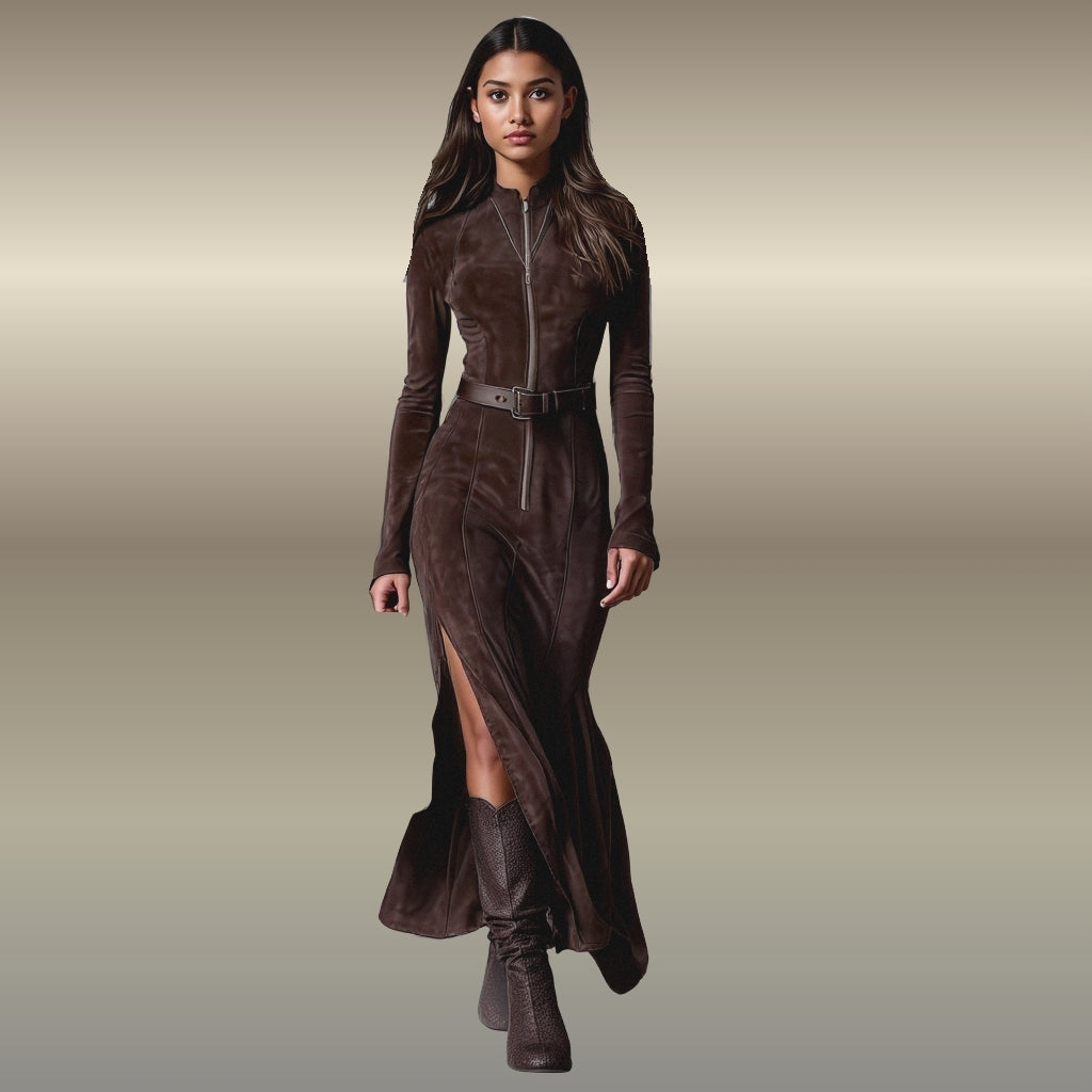 Élise Namur™ | Robe longue suédée Alessia - Saint-Nicolas — Soldes : – 45 %