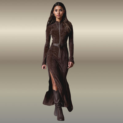 Élise Namur™ | Robe longue suédée Alessia - Saint-Nicolas — Soldes : – 45 %