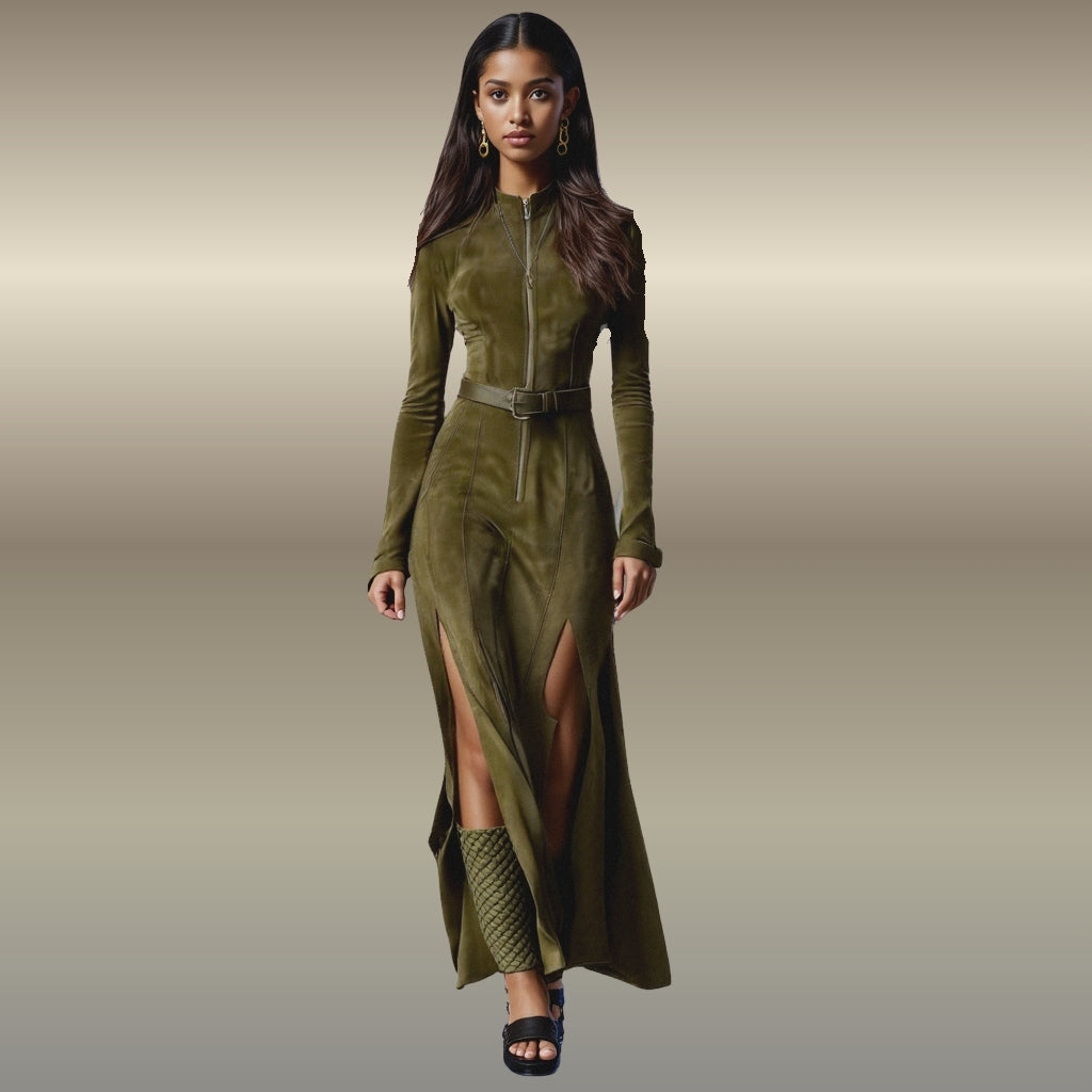 Élise Namur™ | Robe longue suédée Alessia - Saint-Nicolas — Soldes : – 45 %