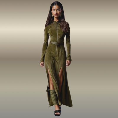 Élise Namur™ | Robe longue suédée Alessia - Saint-Nicolas — Soldes : – 45 %