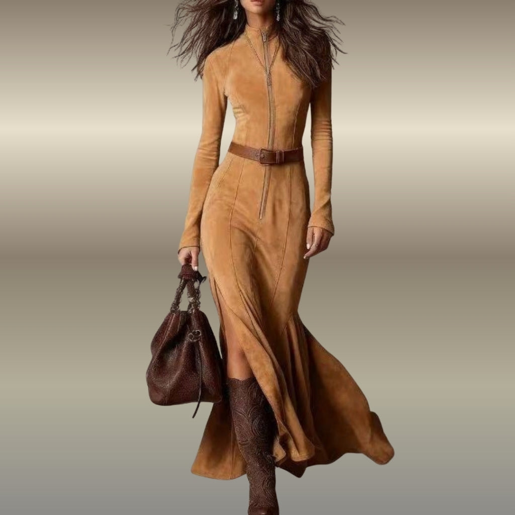 Élise Namur™ | Robe longue suédée Alessia - Saint-Nicolas — Soldes : – 45 %